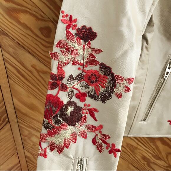 Blank NYC Floral Embroidered Moto Jacket Tan Beige Small - Picture 5 of 10